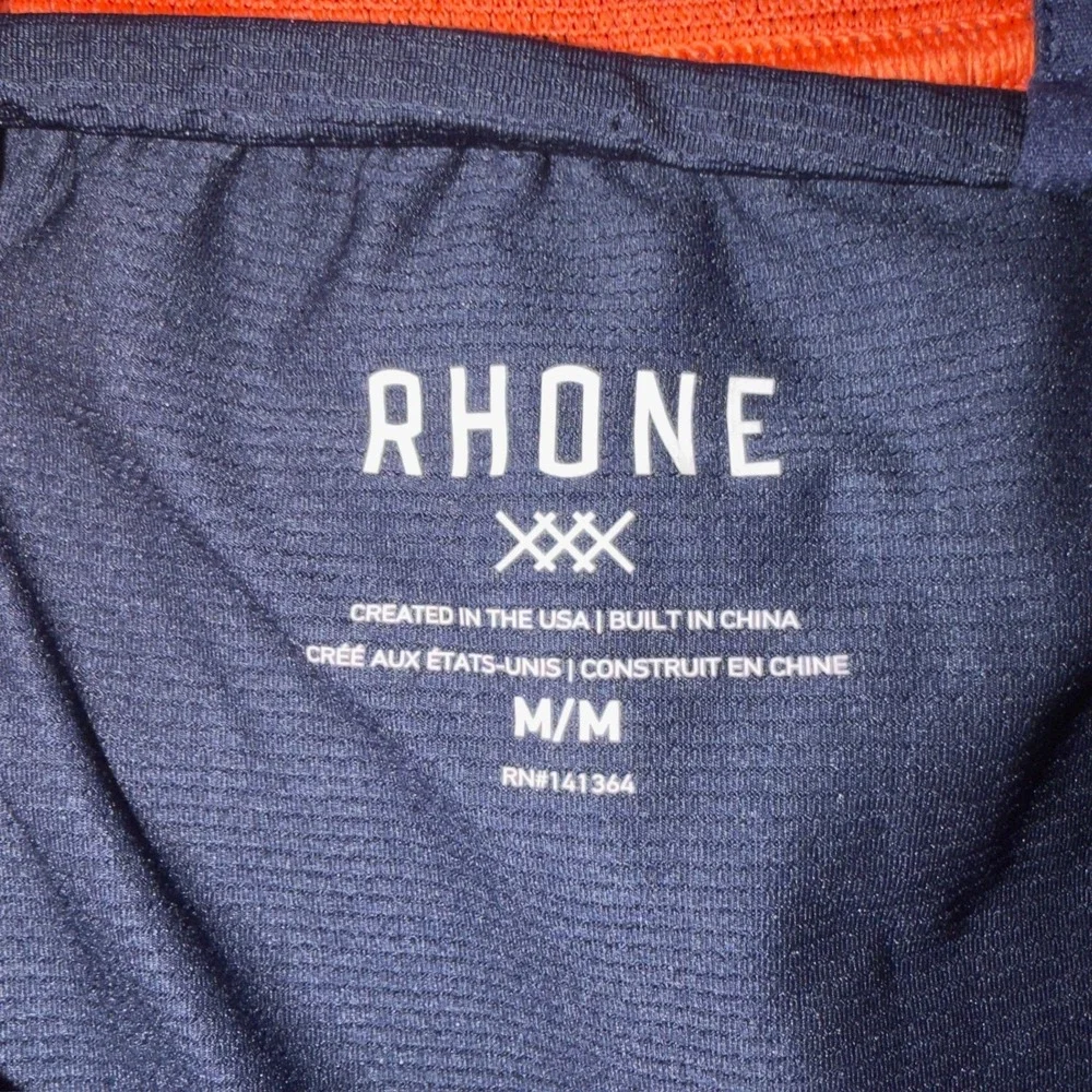 Rhone Mens M Navy Blue 5 Inch Inseam Lined Athletic Training Shorts Orange Trim